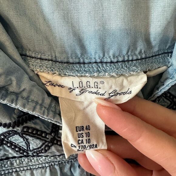 H&M LIGHT DENIM BLUE Embroidered Dress Tassle 10 - Picture 9 of 12